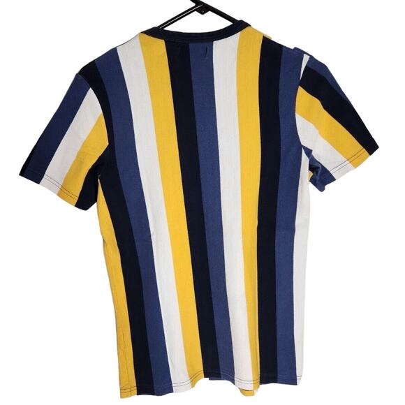 TOPMAN Mens Blue/Yellow Vertical Stripe T-Shirt Size XS - Picture 2 of 3